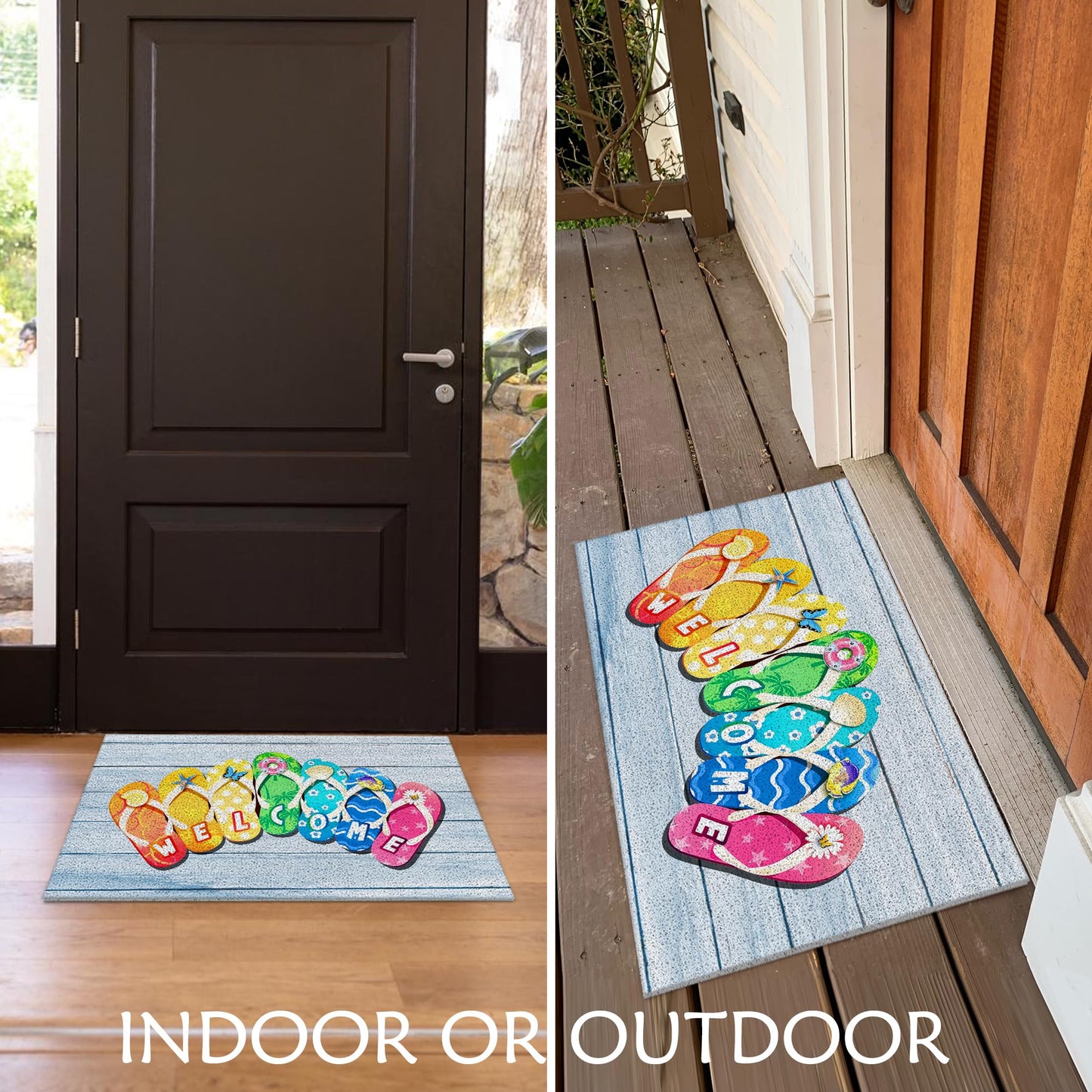 Supwhd Summer Door Mat Outdoor Indoor Entrance, Slippers Summer Welcome Mat for Front Door 17x30