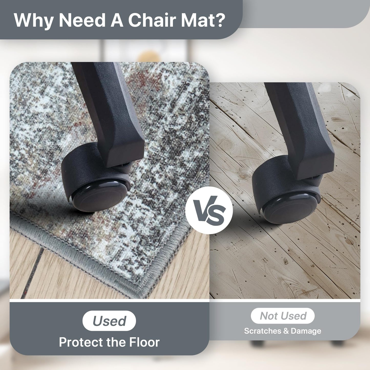 Office Chair Mat for Hardwood Tile Floor, Abstract 36"X 48" Desk Mats for Office Chair on Rolling Chairs Carpet, Desk Anti-Slip 1/5" Thick Rug for Computer Chair, Thin Low-Pile Floor Mat, Dark Gray