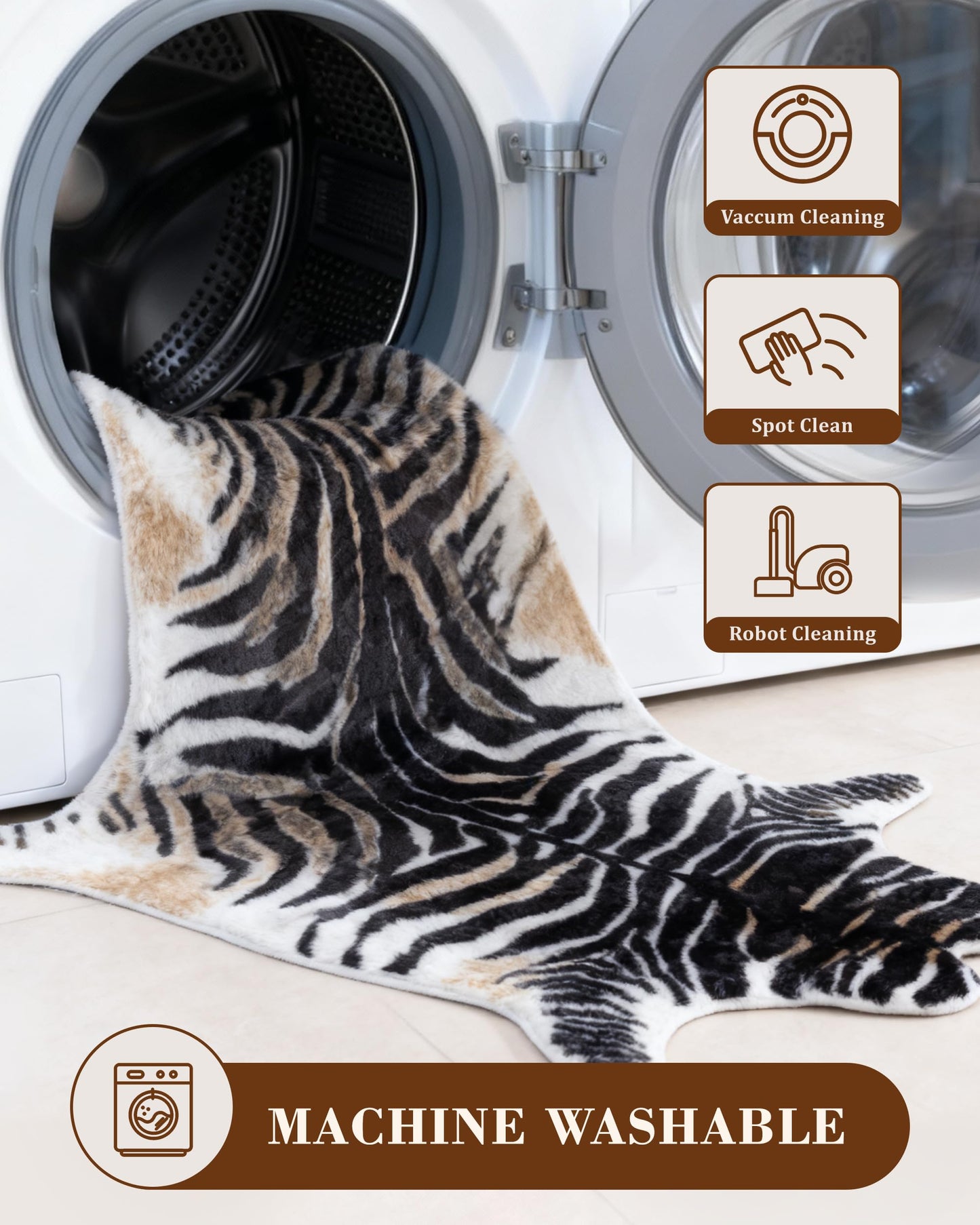 Zebra Rug Animal Print Rug: 6.2x8.2 Feet Large Washable Animal Shaped Area Rug Faux Fur Zebra Hide Carpet Funky Western Decor for Living Room Bedroom Home Office