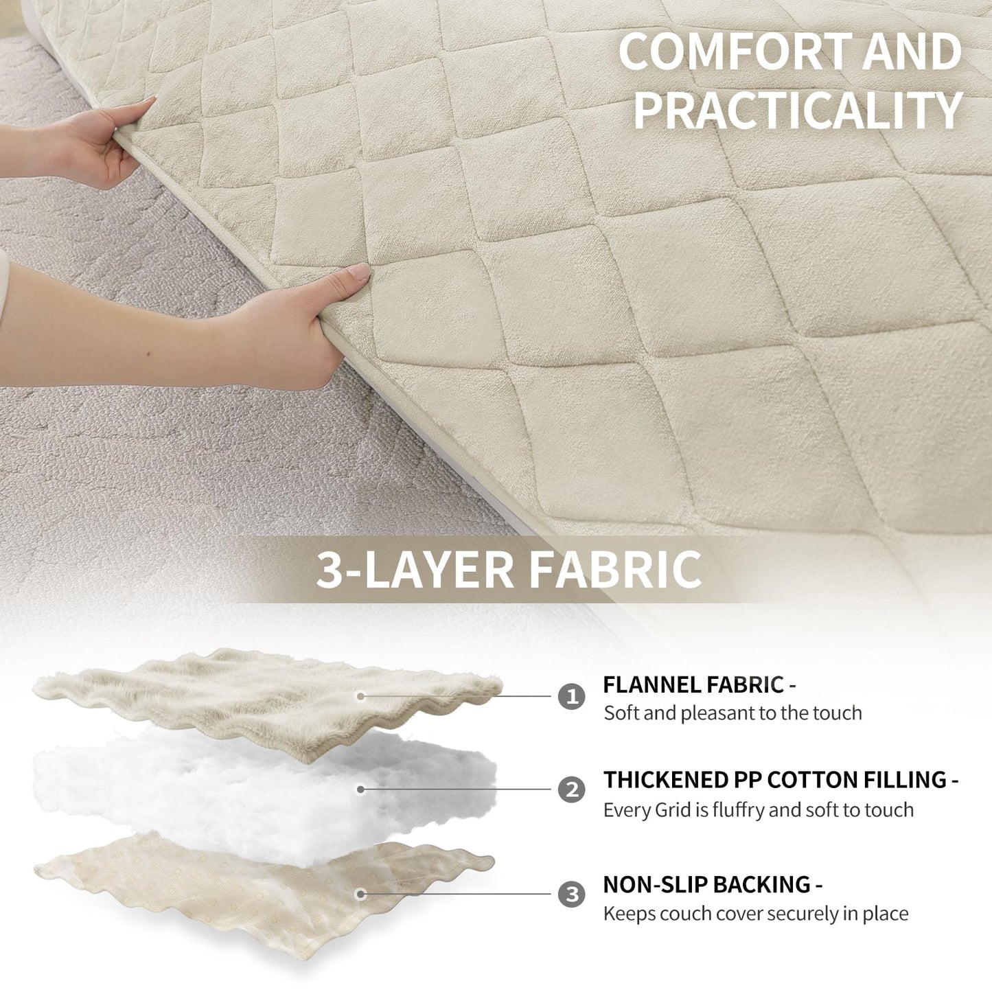 CYCMACO Fuzzy Pet Couch Covers for Dogs Washable, Non Slip Couch Covers for 3 Cushion Sofa Pet Friendly, Thick Soft Sofa Slipcovers, Dog Couch Cover Protector Couches Mat (27.6" x 70.9", Beige)