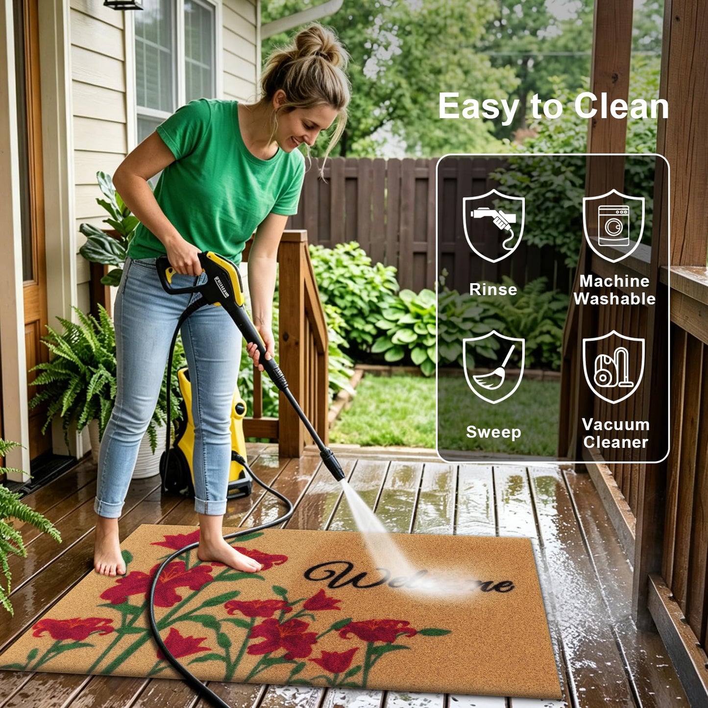 Vaukki Outside Welcome Doormat 24"x36", Non Slip Dirt Trapping Coco Coir Door Mat, Low Profile Front Door Mat Entrance, Durable Easy Clean High Traffic Entryway Doormat, Welcome