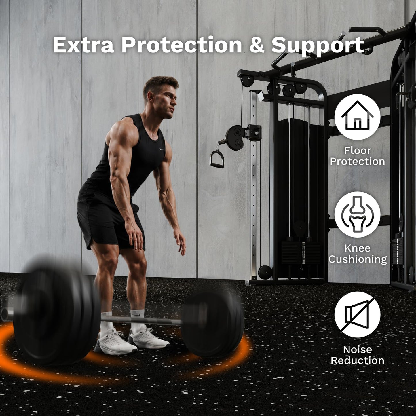 AIRHOP 1'' Ultra-Thick 48 Sq Ft Rubber Top Gym Flooring for Home Gym, 12 Tiles High Density EVA Foam Exercise Mats, Interlocking Puzzle Mats for Home Workout, Floor & Equipment Protection, Black/White