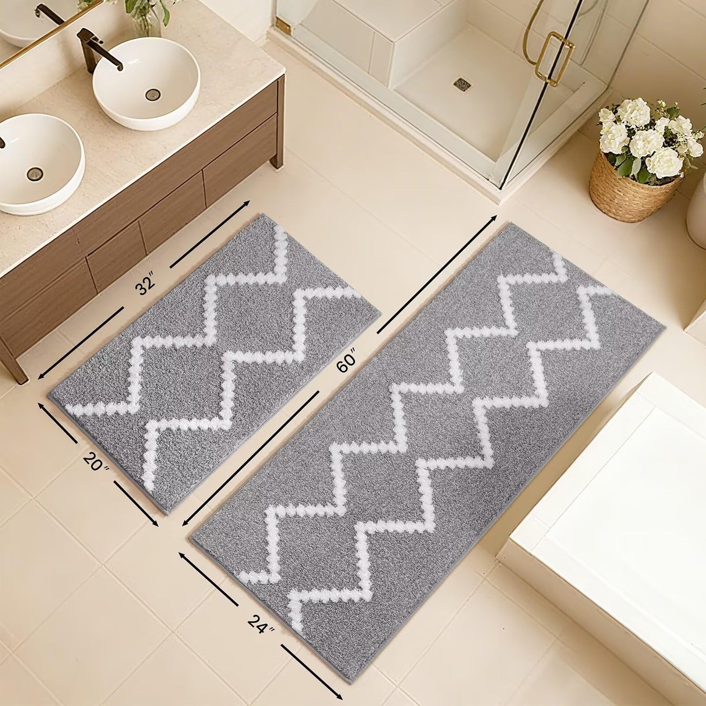 DEXDE Bathroom Rugs 20" x 30", Extra Soft Absorbent Microfiber Bath Rugs Non Slip Quick Dry Rubber Backing Machine Washable Bath Mats for Bathroom Floor, Shower, Home Decor Accessories, Grey