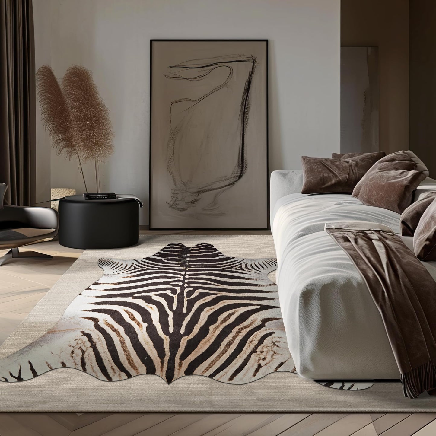 jinchan Zebra Print Area Rug Faux Skin Cowhide Animal Design Mat Faux Suede Indoor Floorcover for Bedroom Living Room 5x6 Safari Design
