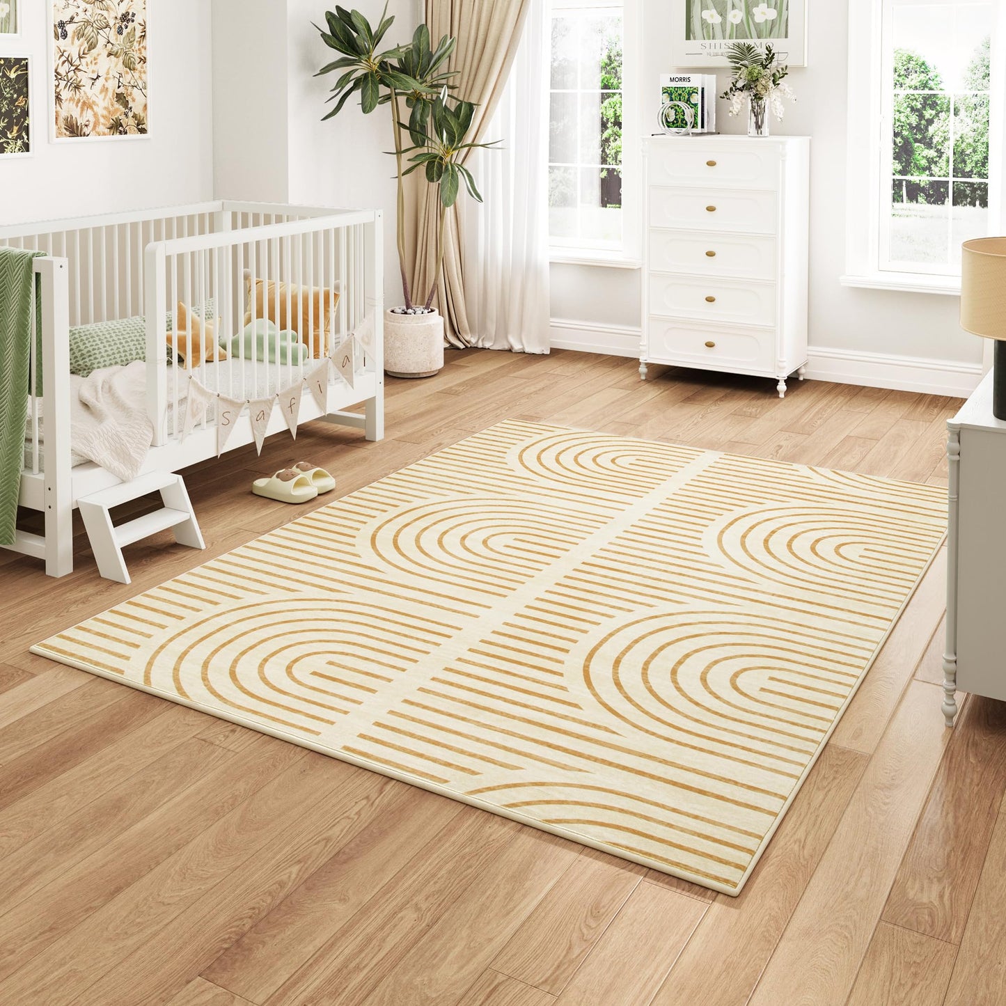 8x10 Washable Rugs for Living Room, Soft Large Rugs, Orange Abstract Rainbow Area Rug, Indoor Boho Carpet for Bedroom Dining Room Home Office, Non Slip Low Pile Mat