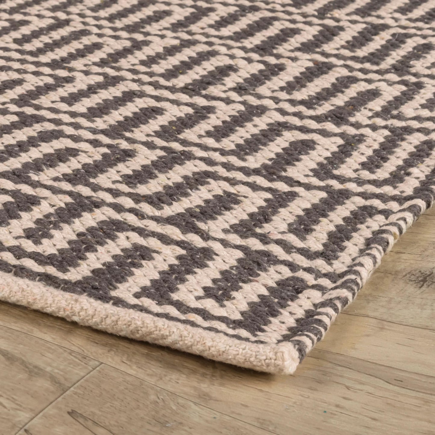 Home Conservatory Zipper Grey/Ivory Handwoven Cotton 8 X 10 Feet, Grey/Ivory Geometric Pattern