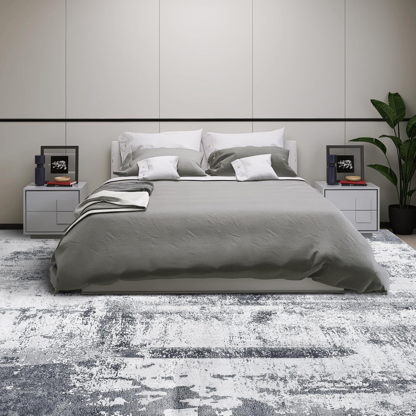 OMERAI Washable Rug 8'x10' Abstract Machine Washable Area Rugs for Living Room Ultra-Thin Non Slip Stain Resistant Modern Large Carpet for Bedroom Dining Room Office (Grey)