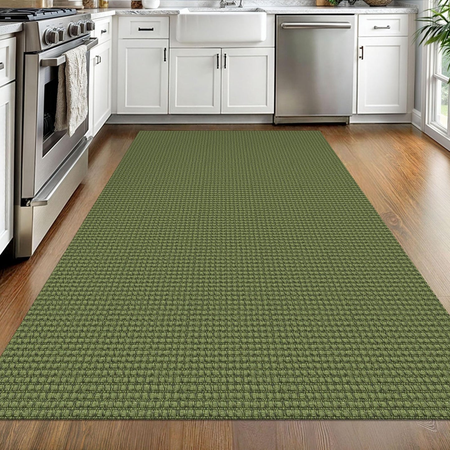 EARTHALL Woven Area Rug 4x6 Ft Washable Rugs for Entryway Non Slip Braided Throw Rugs Bedroom Carpet Cotton Entry Rug Cotton Floor Carpets for Bedroom Dining Room Living Room, Green
