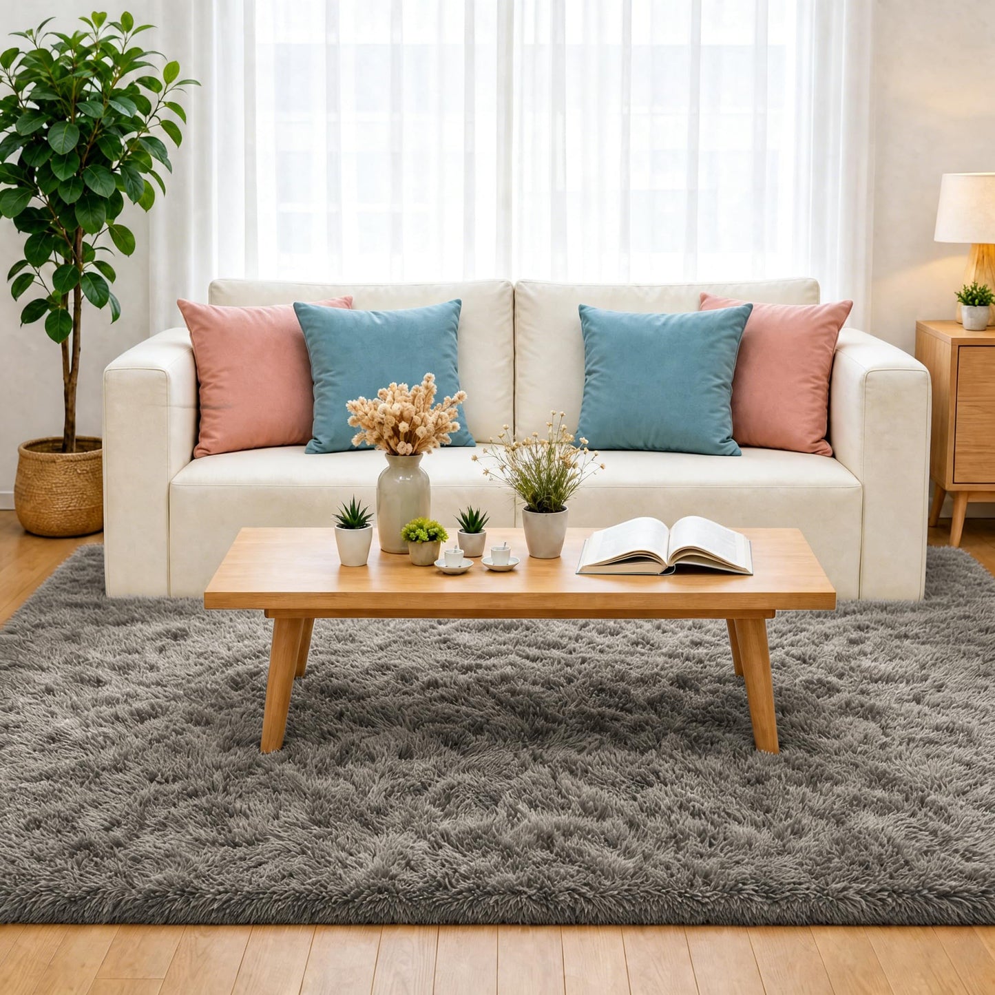 LOCHAS Ultra Soft Indoor Modern Area Rugs Fluffy Living Room Carpets for Children Bedroom Home Decor Nursery Rug 4x6 Feet, Gray