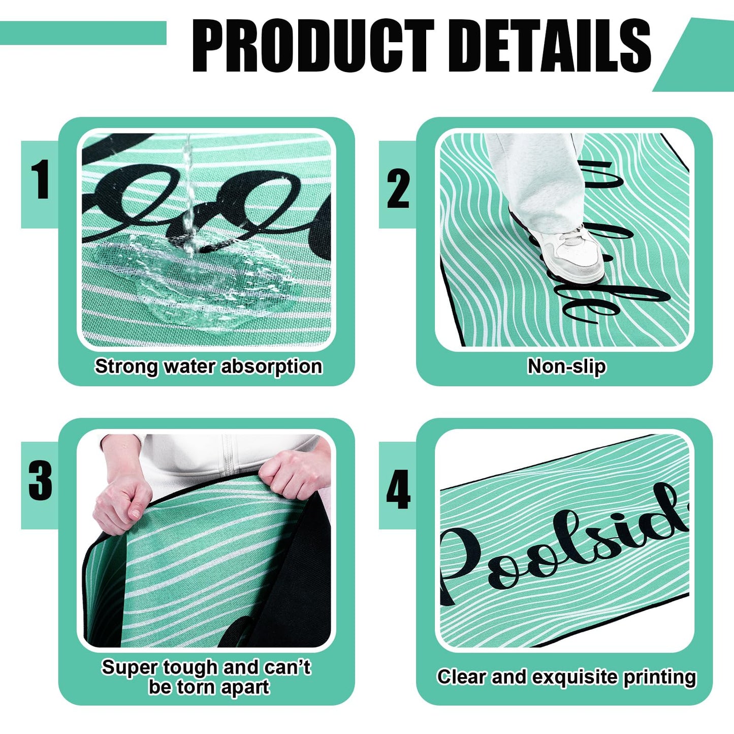 Tinideya Pool Mat Poolside Non Slip Mat Walk Pool Deck Mats Rugs for Floor Outdoor Rubber Mats with Drainage Outdoor and Indoor Dock Safety(Teal,23.62" X 35.43")
