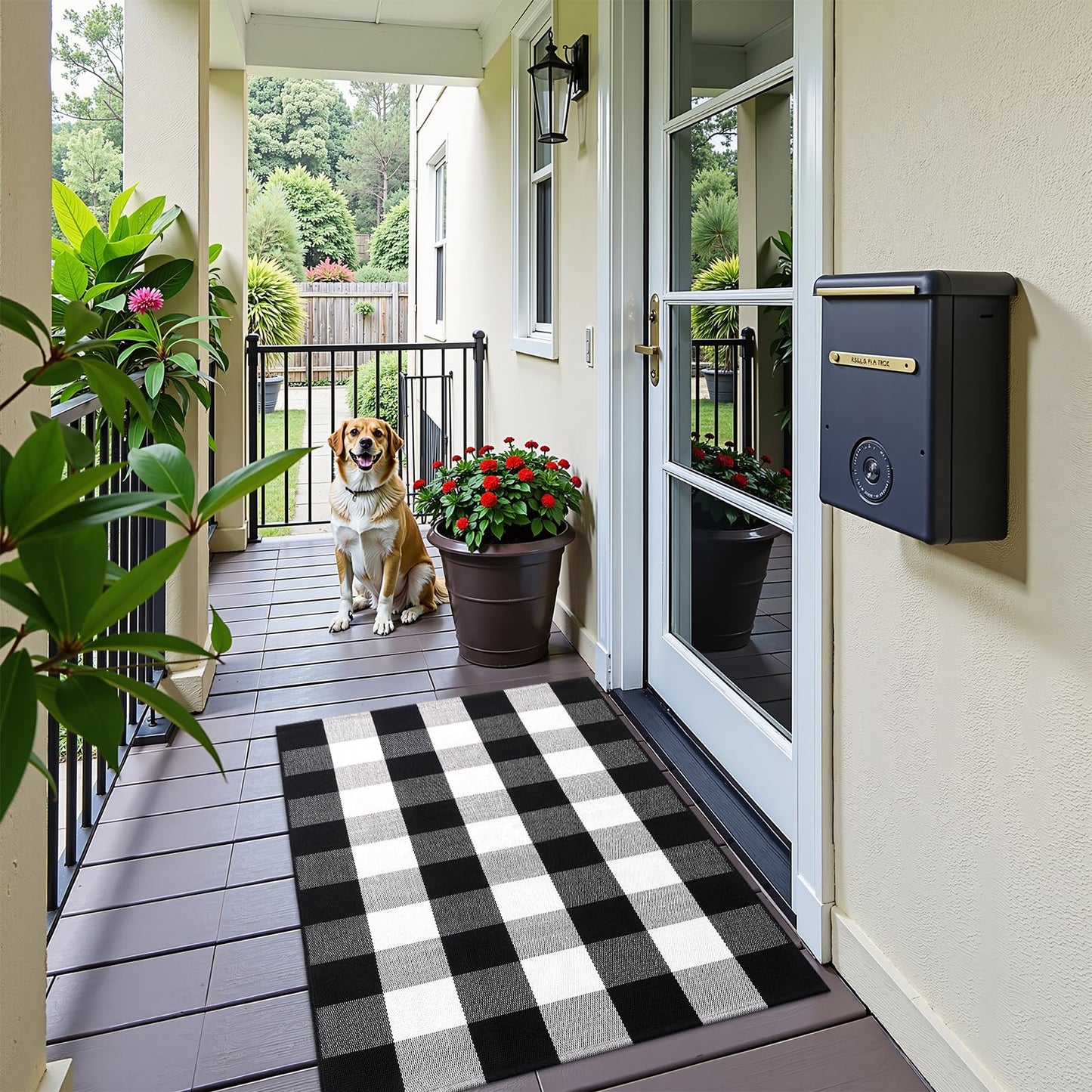 OLANLY Buffalo Plaid Rug 2'4" x 3'7" (27.5" x 43") – Black and White Cotton Checkered Doormat, Washable Indoor Outdoor Rug for Layered Front Porch, Kitchen, Entryway Decor