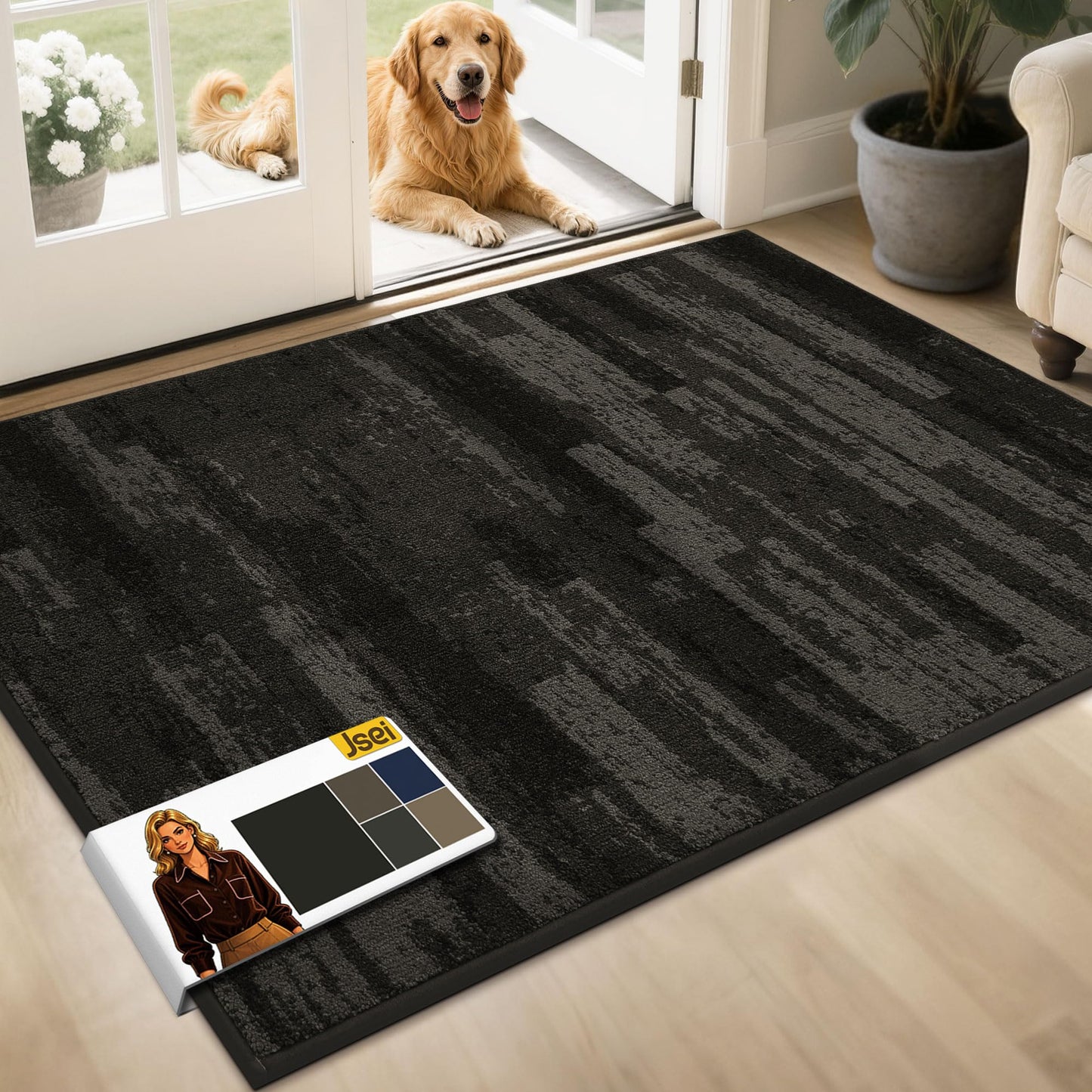 JSEI Dirt Trapper Door Mat 32"x48", Non-Slip Doormats Washable Entryway Mat, Welcome Floor Mat Absorbent Low Profile Dog Door Mats for Front Back Door, Wet Shoes & Paws, Dark Gray