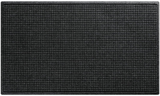 WaterHog Squares Front Door Mat Indoor Outdoor Entrance, Absorbent All-Weather Doormat with Non-Slip Rubber Backing, Dirt & Moisture Trapper, Low Profile, Easy Clean, Made in USA, 35.5"x59.5" Charcoal