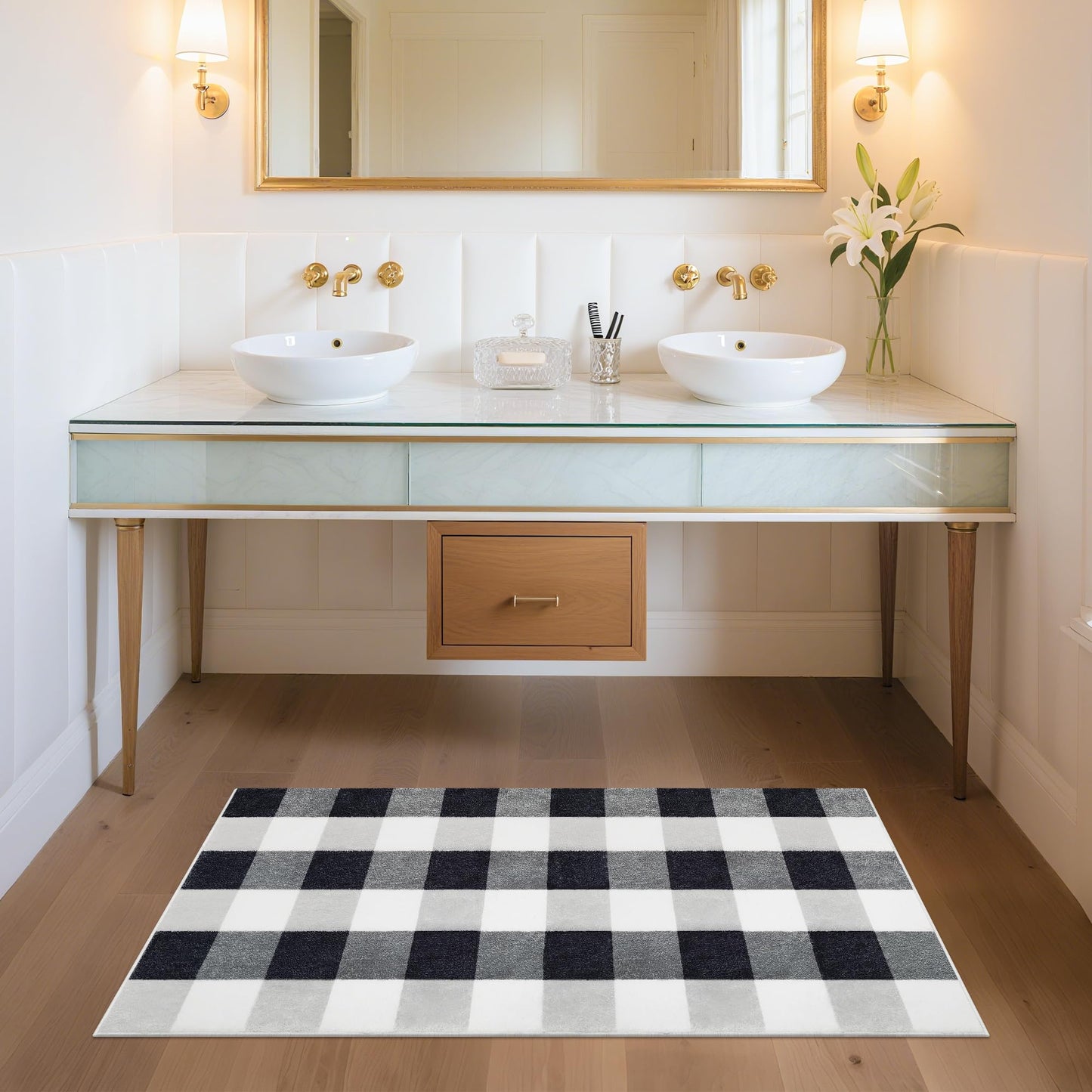 ZJYeRug 2X4 Buffalo Plaid Rug for Entryway,Machine Washable Black and White Checkered Small Runner Rugs for Indoor,Non Slip Soft Mat for Farmhouse Kitchen Porch Bedroom Living Room Hallway Christmas