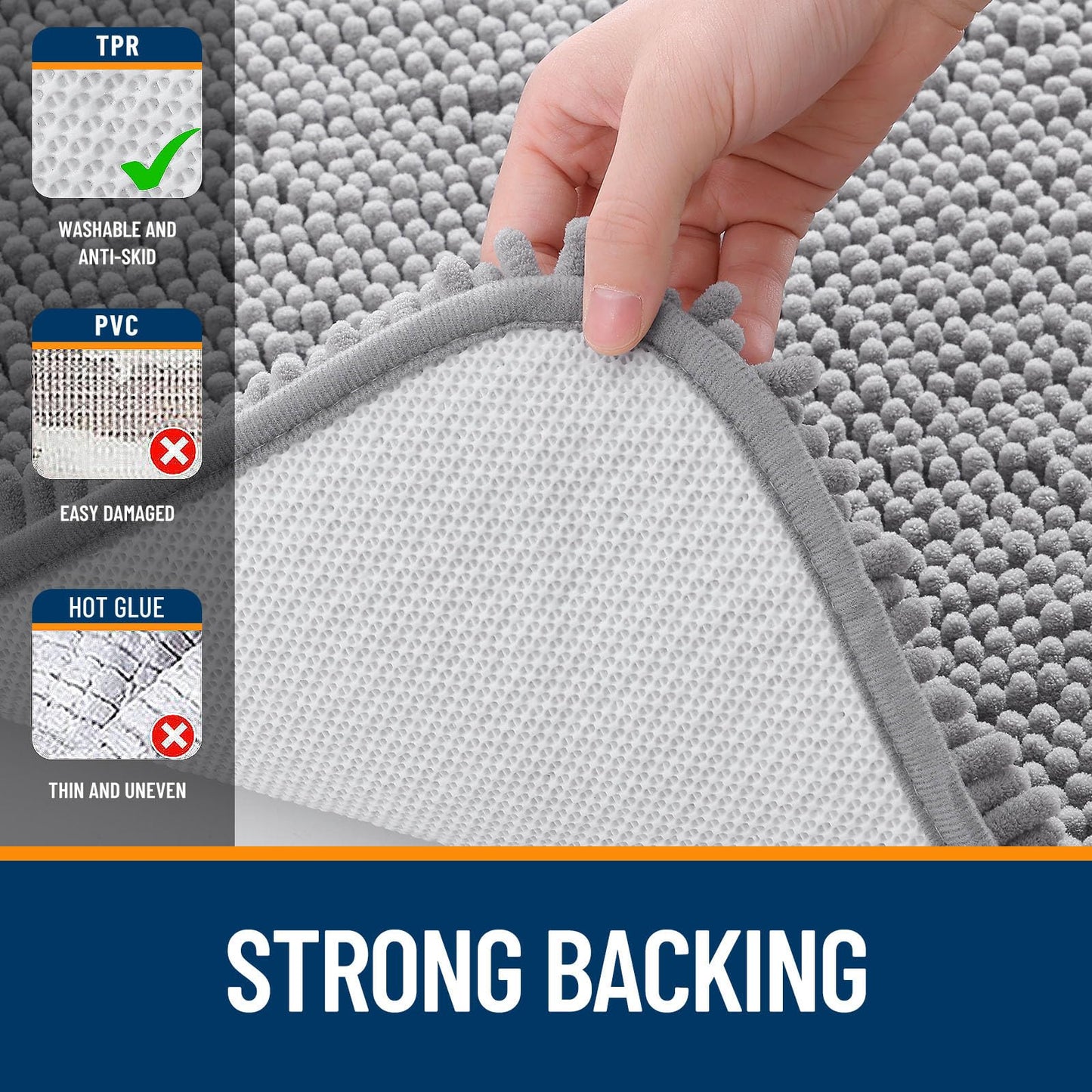 OLANLY Bathroom Rugs Sets 2 Piece, Soft Absorbent Chenille Bath Mats Area Rug Set, Non-Slip, Quick Dry, Machine Washable Bath Mats for Bathroom, Home Decor Accessories (36"x24"+30"x20", Grey)