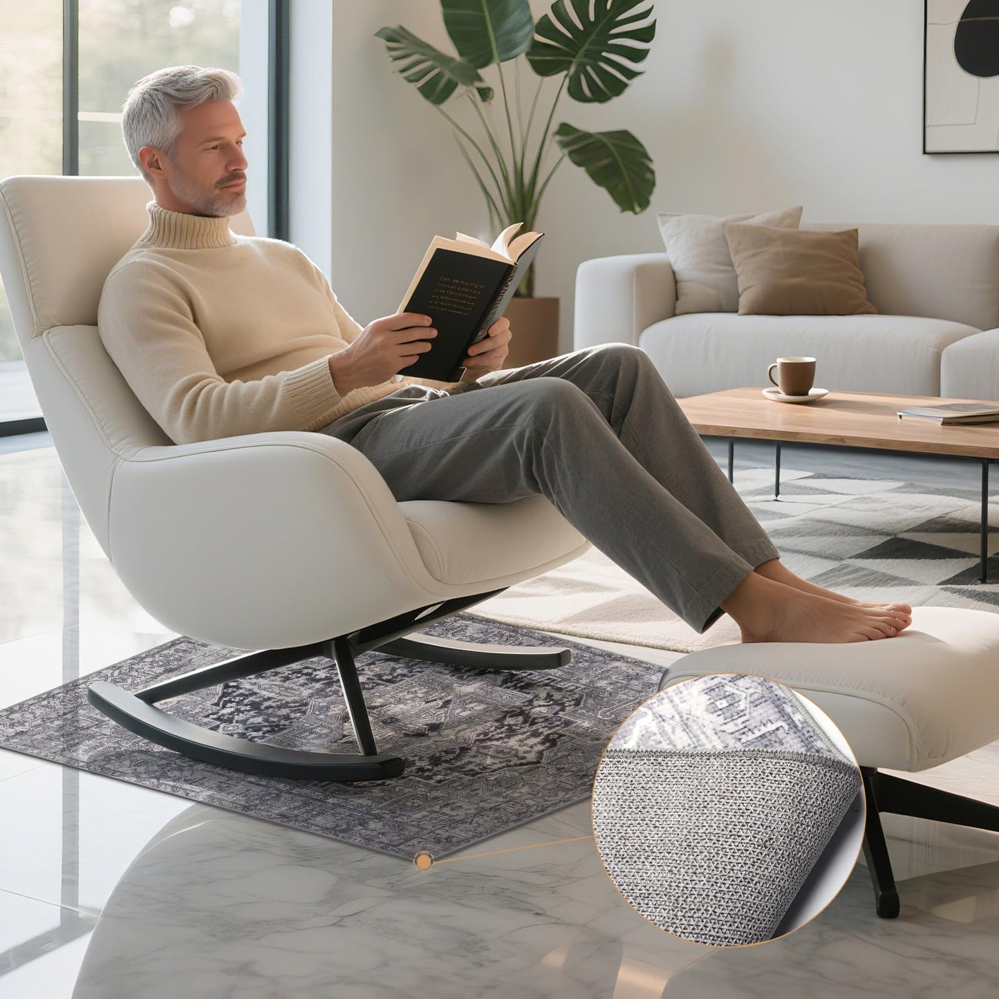 Wiojtry Recliner Chair Mat, Recliner Pads for Hardwood Floors, Non Skid Rubber Furniture Gripper Pads for Recliners, 31.5inch Diameter Low Pile Heavy Duty Non Slip Multi-Purpose Desk Chair Mat Rug