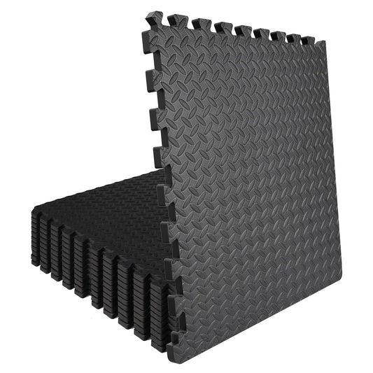 WAWINY 48 Sq Ft (12 Tiles) Interlocking Gym Mats, EVA Foam Puzzle Exercise Tiles for Home Gym, Yoga, Kids Playroom, Non-Slip Floor Protection