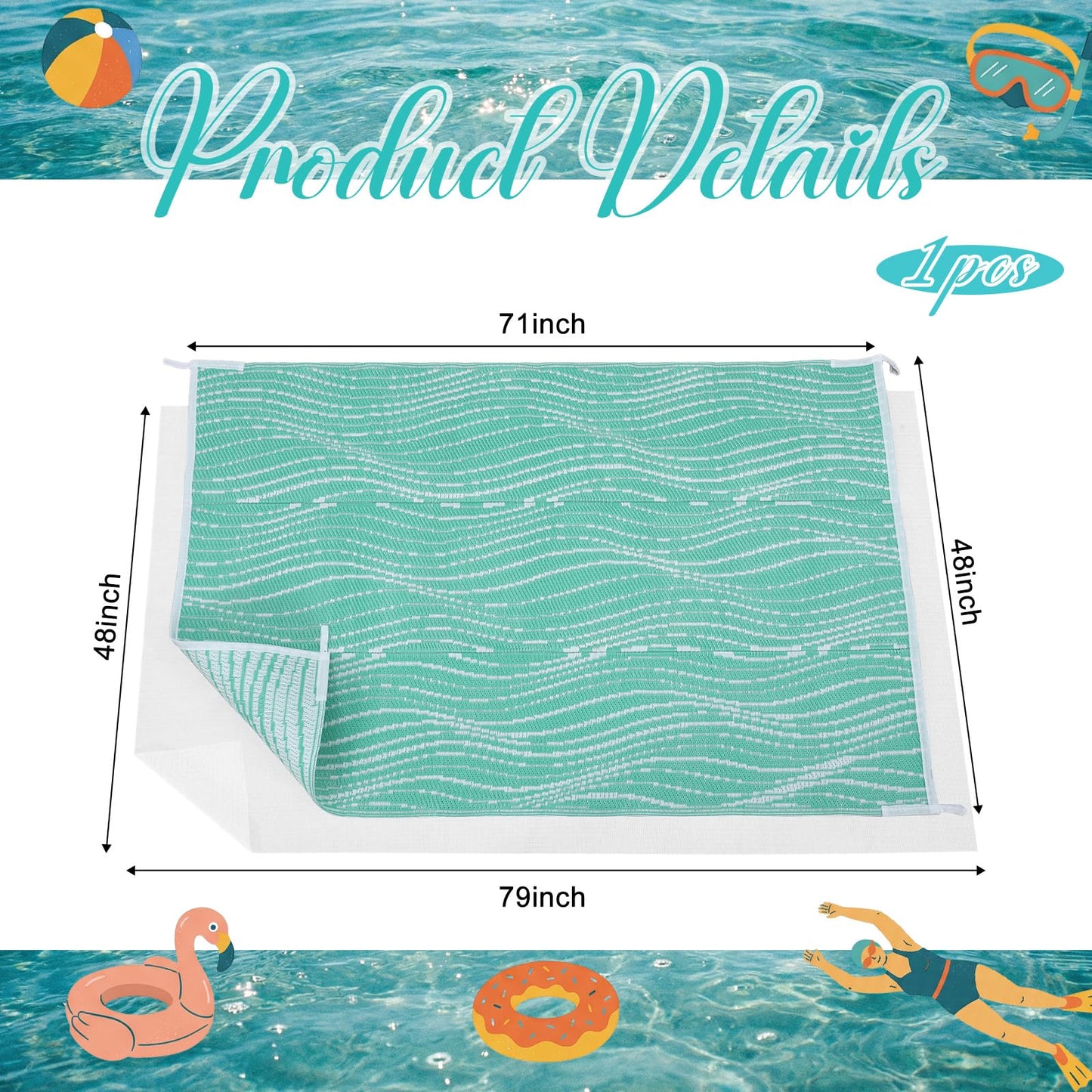 Tinideya 4 x 6 ft Pool Mats for Deck Pool Rugs Outdoor Waterproof Non Slip Outdoor Deck Rug with Non Slip Pad for Patio and Poolside