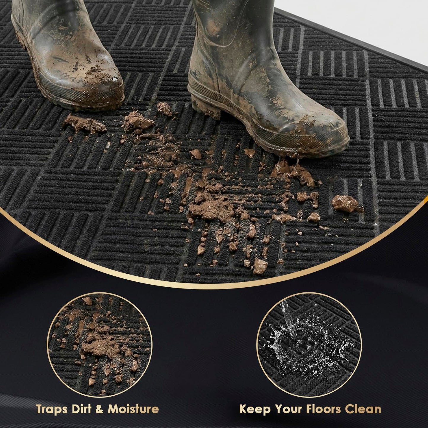 HEAUIK 3'x5' Commercial Floor Mat for Front Door Entryway,Indoor Outdoor Mats Doormat,Heavy Duty Mat for Home&High-Traffic Areas,Low Profile Large Industrial Grade Mats,Non-Slip Backing,Diamond Black