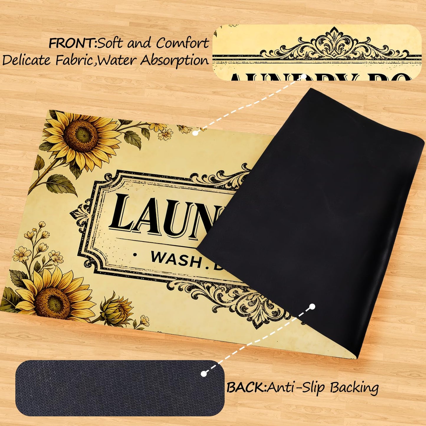 LEIWEIHOPE Sunflower Summer Runner Rug 20x47 inch Non-Slip Waterproof Laundry Room Rug Kitchen Runner Bathroom Mat with Festive Designs,Outdoor Indoor Entryway Floor Mat Home Decor