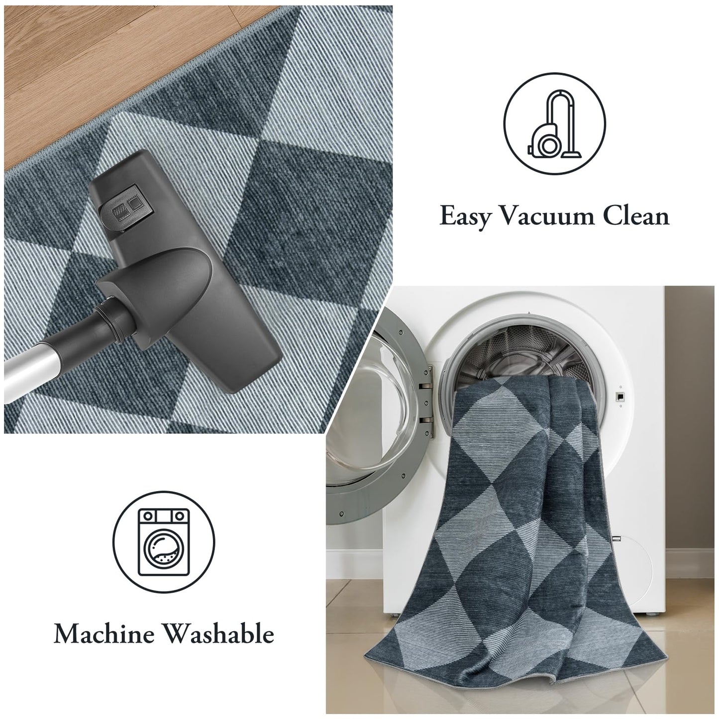 Beeiva Checkered Print Hallway Rug 2x6, Ultra Thin Kitchen Rug Runner Non Slip Washable Carpet Runners for Hallway 6ft, Modern Diamond Stain Resistant Floor Carpet for Bathroom Bedroom Entryway