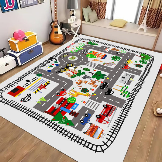 LTKOUGFAM 5x7ft Kids Town Road Play Rug - Car Playmat, Kids Rugs for Playroom Car Mat Town City Road Traffic Rugs, Extra Large Boys Kid Cars Track Play Rug (Style Five, 78.7X 59 INCH)