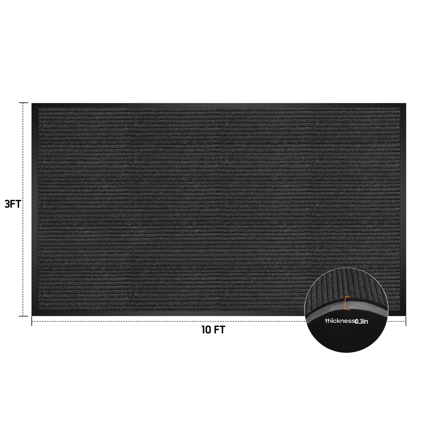 3x10FT Commercial Indoor Outdoor Door Mat Heavy Duty Front Door Mat Ultra Absorbent Muddy Dirt Resist Welcome Door Mats Rubber Backing Non Slip Doormat for Entryway High Traffic Area(Black)