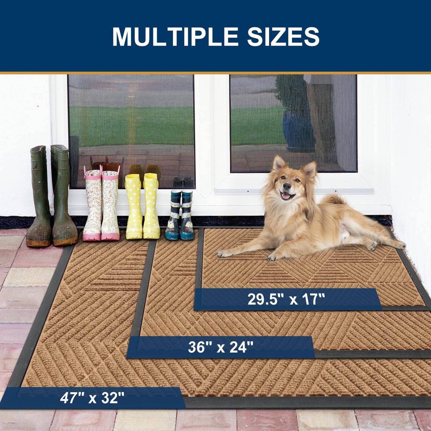 Smiry Front Door Mat Outside Entrance, Heavy Duty Sturdy Natural Rubber Doormat, Trap Dirt and Moisture, Easy Clean Low Profile Mats for Indoor Outdoor Entry, Irregular Triangle (29.5x17, Coffee)