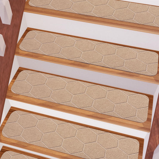 MATAHUM Stair Treads Non Slip, 15 Pack 8" * 30" Beige Stair Treads for Wooden Steps Indoor, Clipped and Assembled Stair Rugs for Kids Elders Dogs