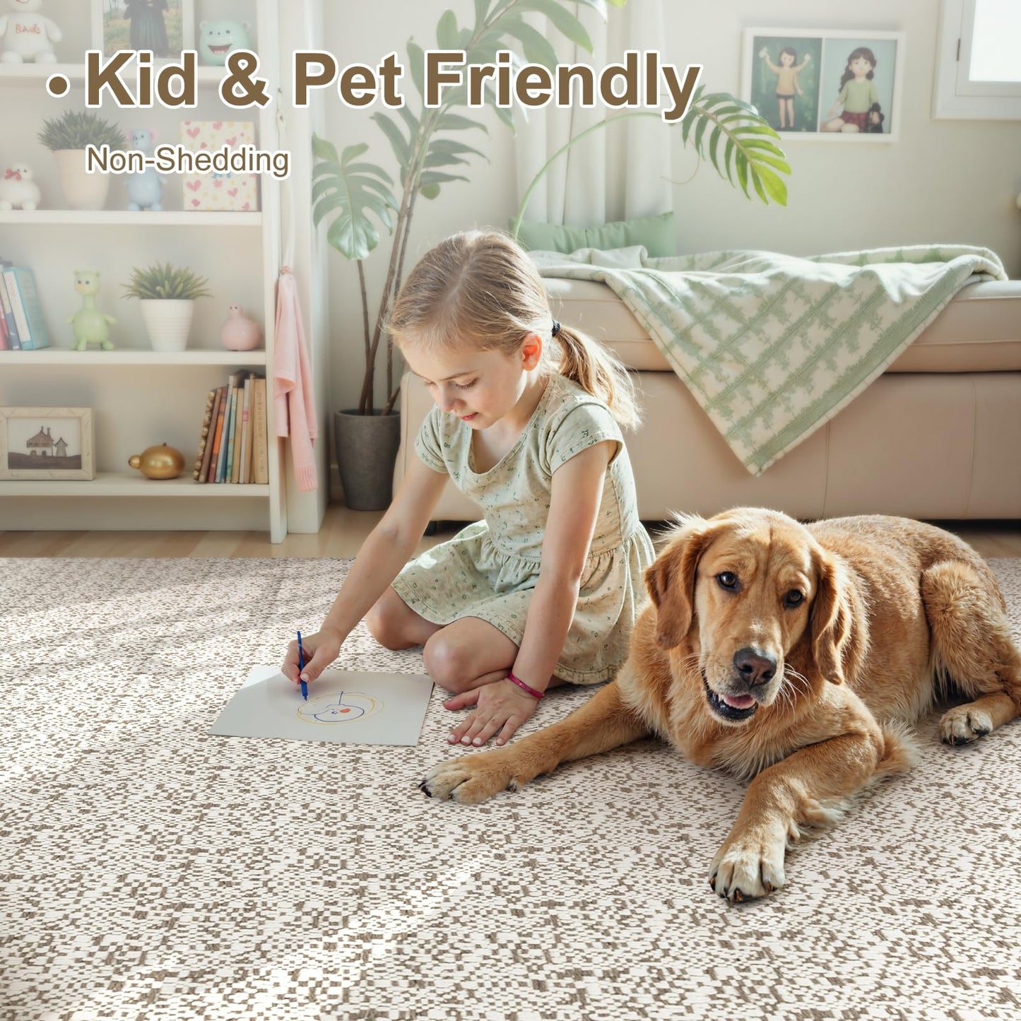 Collive Area Rugs 4x6, Farmhouse Machine Washable Living Room Rug Boho Woven Cotton Bedroom Rugs, Tan Modern Dining Room Rug Non Slip Indoor Carpet for Nursery Bedside Entryway Office