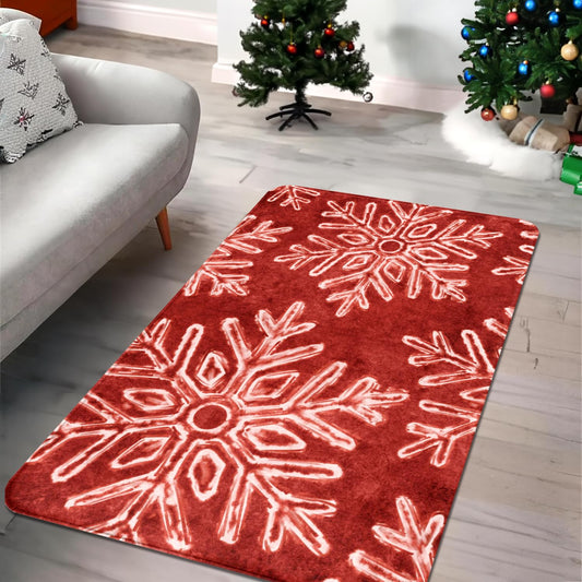 Christmas Area Rug Snowflake Winter Area Rugs Christmas Decorative Rug Xmas Throw Carpet Washable Non Slip Holiday Rug for Entryway Bedroom Living Room Laundry Room Indoor Red 3 x 5 FT