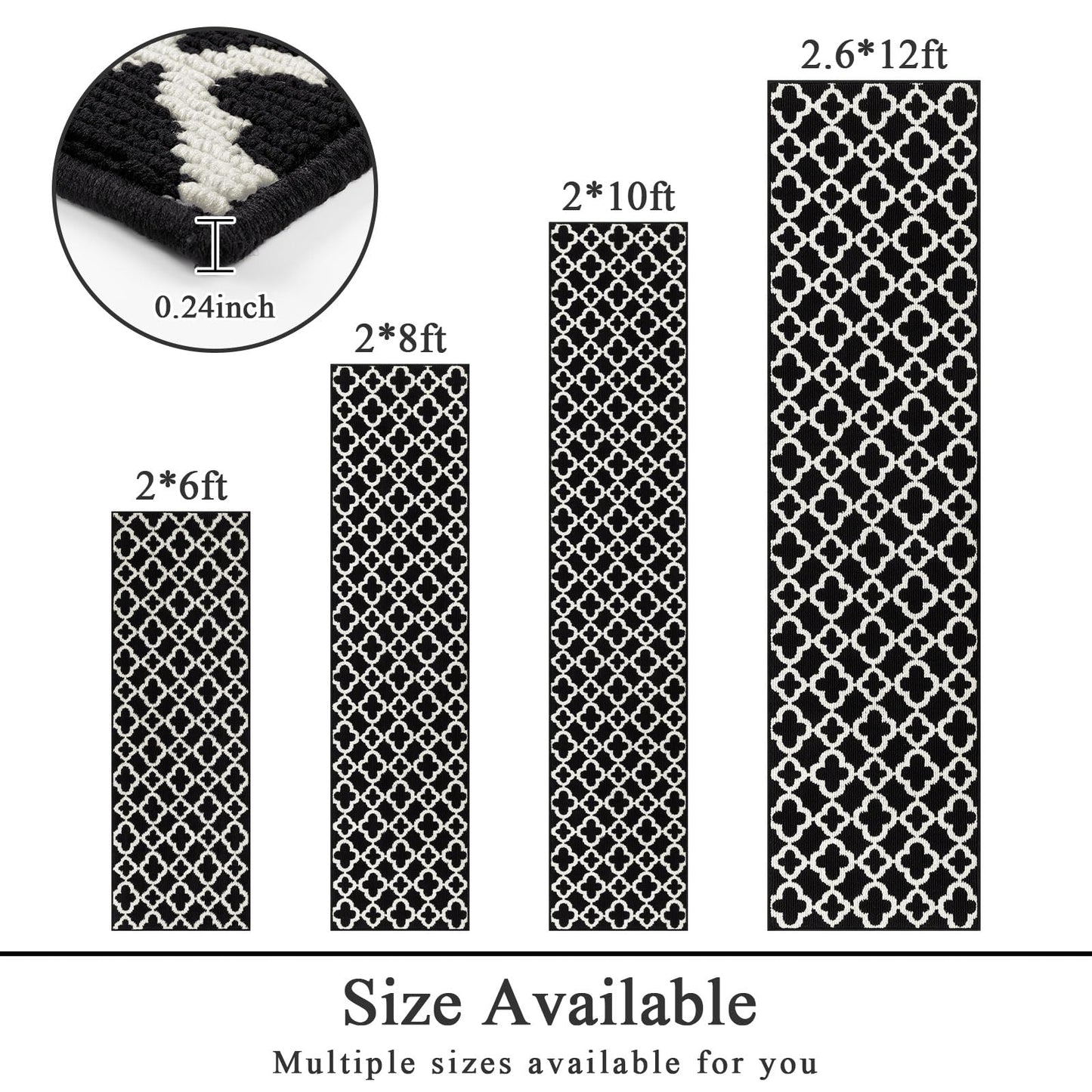 U'Artlines Washable Hallway Runner Rug 2x6', Non-Slip Basketweave Modern Geometric Kitchen Runner, Low Profile Entryway Rug for Indoor, Laundry Room & Bathroom Black and White