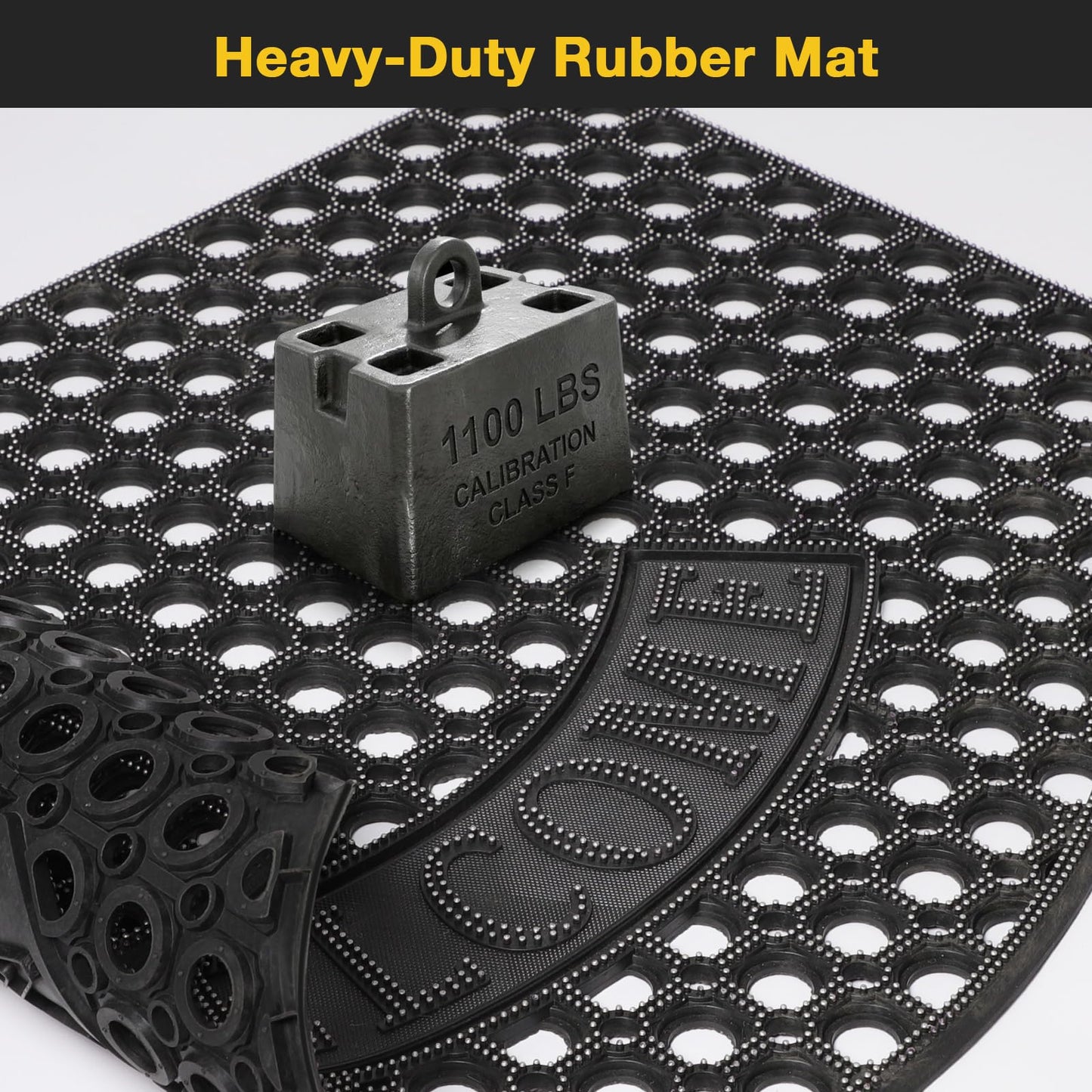 23”x35” Black Non Slip Waterproof Welcome Rubber Door Mat with Holes, Outdoor Rubber Mats with Drainage for Entrance,Patio,Garage,Restaurant and Bar, Commercial Floor Mats Outdoor that Drain Water