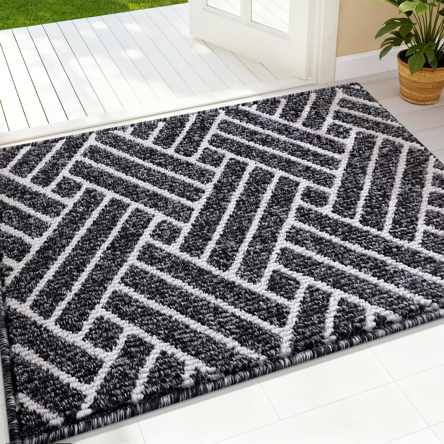 OLANLY Indoor Door Mat, 36x24 Inch, Dirt Resistant and Absorbent, Non-Slip Rubber Backing Floor Mats, Easy Clean Low-Profile Doormat for Entryway, Front Door, and Inside Entrance, Black