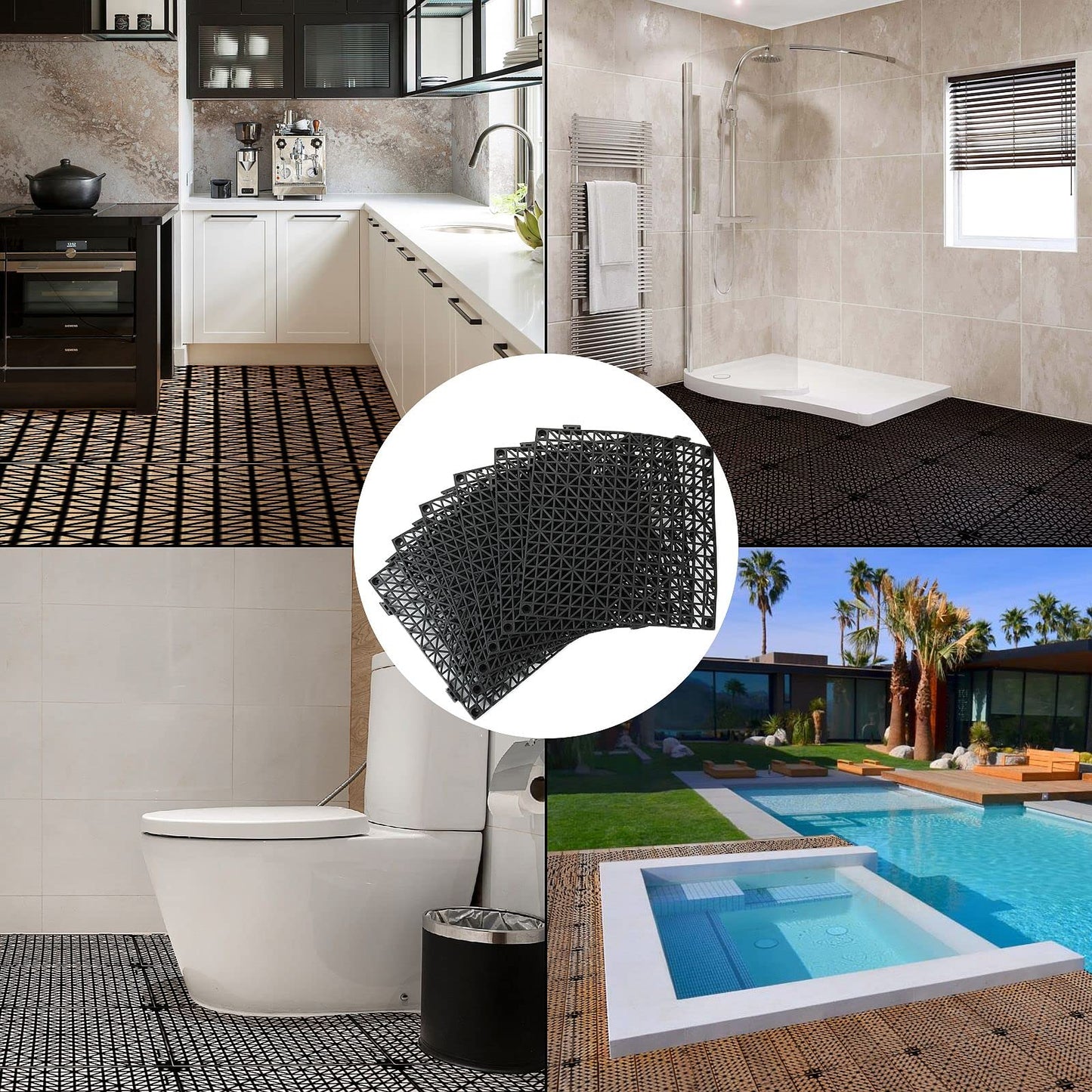 12 Pack Interlocking Floor Tiles 11.8" x 11.8" Interlocking Rubber Floor Mat Outdoor Non Slip Splicing Drainage Mats for Shower, Deck, Pool, Patio, Balcony, Kitchen, Yard