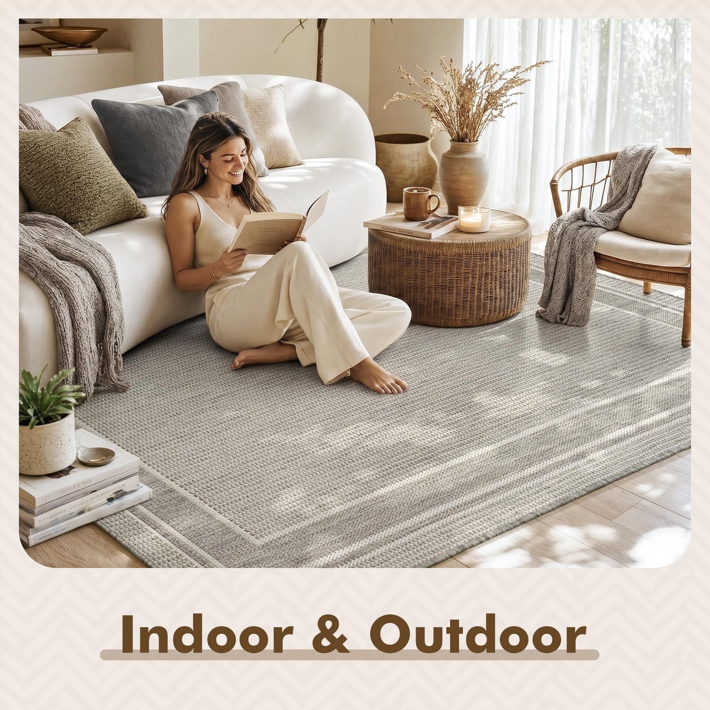 MontVoo-Outdoor Rug-Patio Rug 8x10 ft Polypropylene Indoor Outdoor Rugs Outdoor Carpet for Patio Deck Balcony Porch, Textured Weave, Durable for High Traffic, Fade-Resistant, Modern Silver Grey