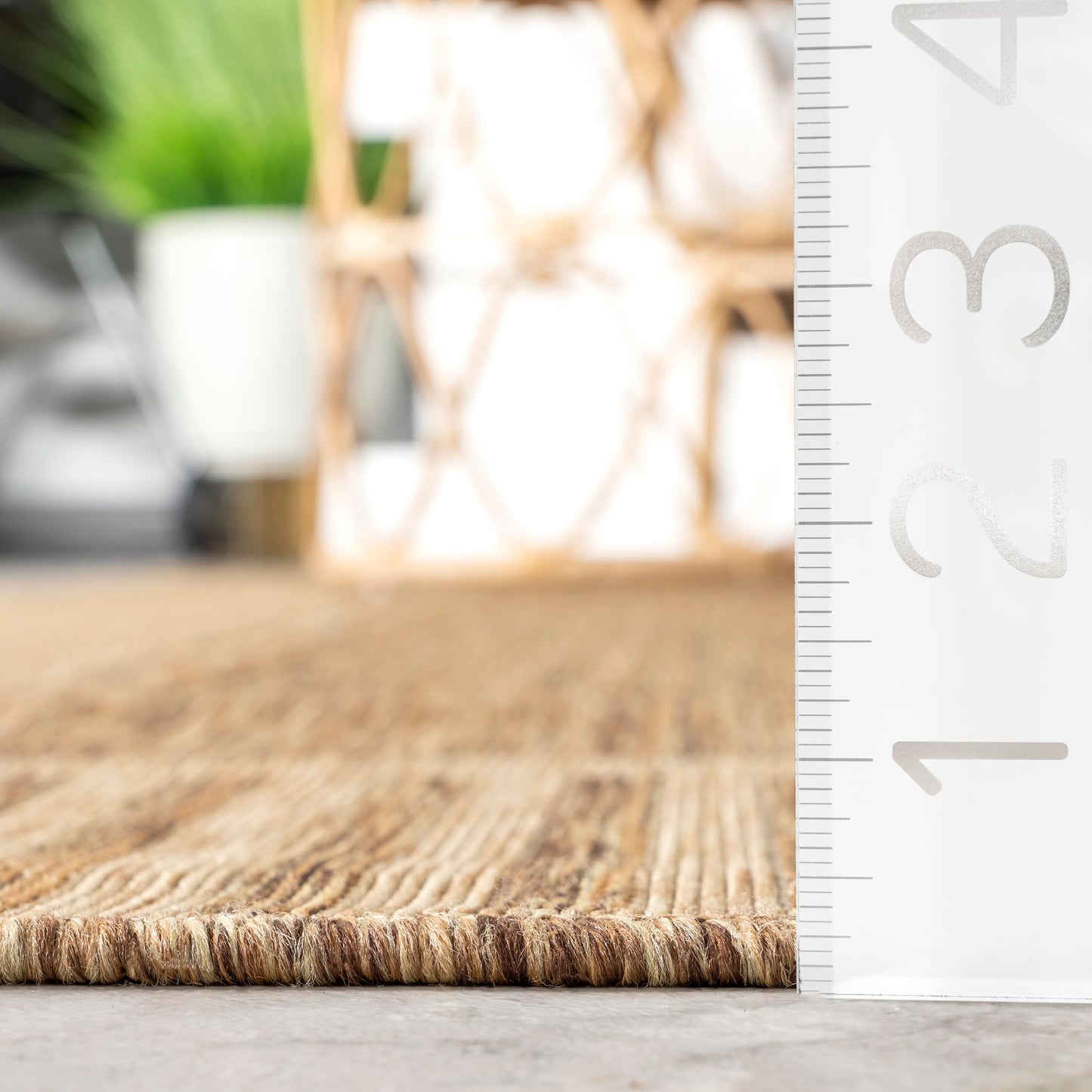 Nuloom Asha Light Brown/Ivory, 6'7" Round, Casual, Striped Border, Soft and Cozy, High Traffic, Easy Clean, Durable Area Rug for Indoor/Outdoor Patio, Deck, Porch, Garden, Courtyard