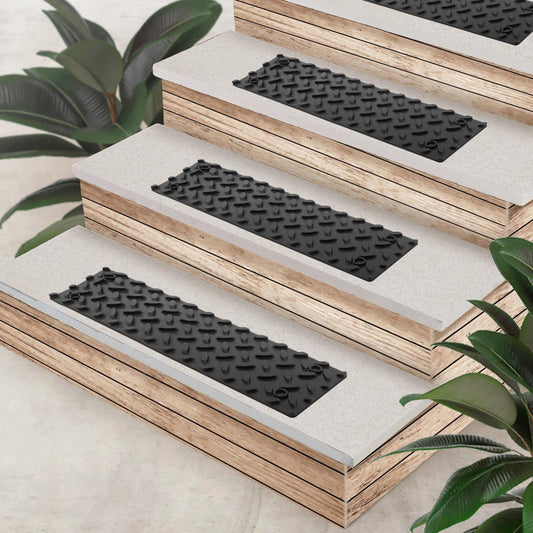 ROBLOCK 5 PCS Rubber Stair Tread for Wooden Steps, Skid Resistant Stair and Outdoor Stair, 15.5" x 4" 5 Packs Non Slip Outdoor Stair Treads, Black