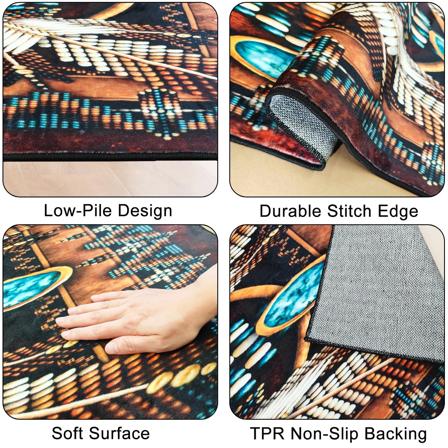 Southwestern Area Rug 3x5 Washable Bedroom Rug,Aztec Tribal Rugs Native American Throw Rugs Vintage Rug Non Slip Entryway Area Carpet Soft Floor Carpets Mat for Living Room,Entrance,Laundry,Office