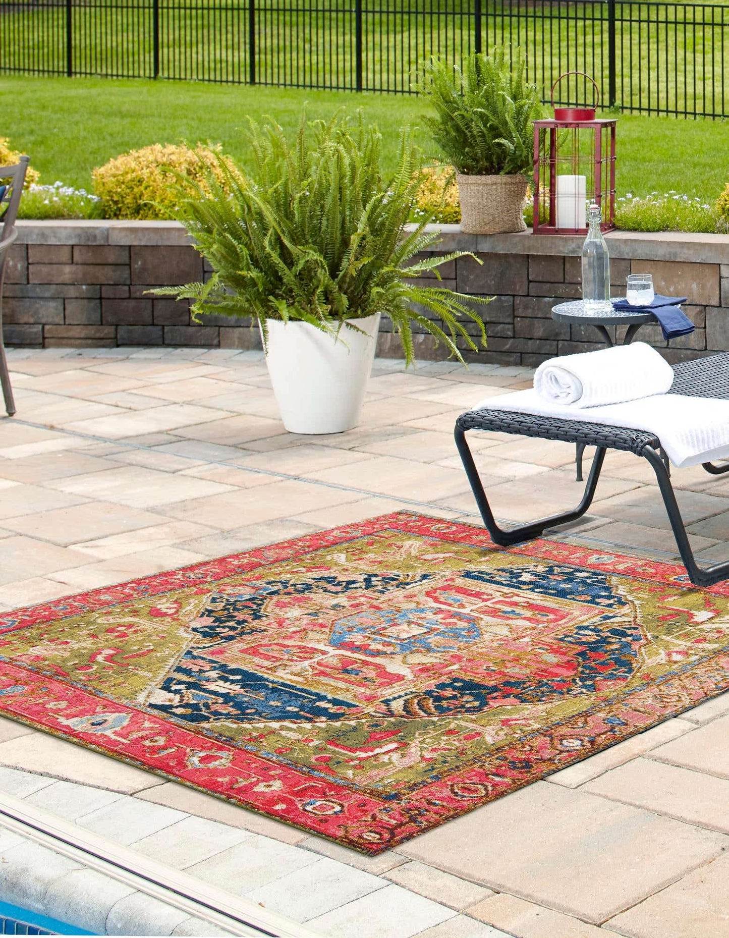 Unique Loom Outdoor Traditional Collection Area Rug - Limon (10' Square Multi/Red)