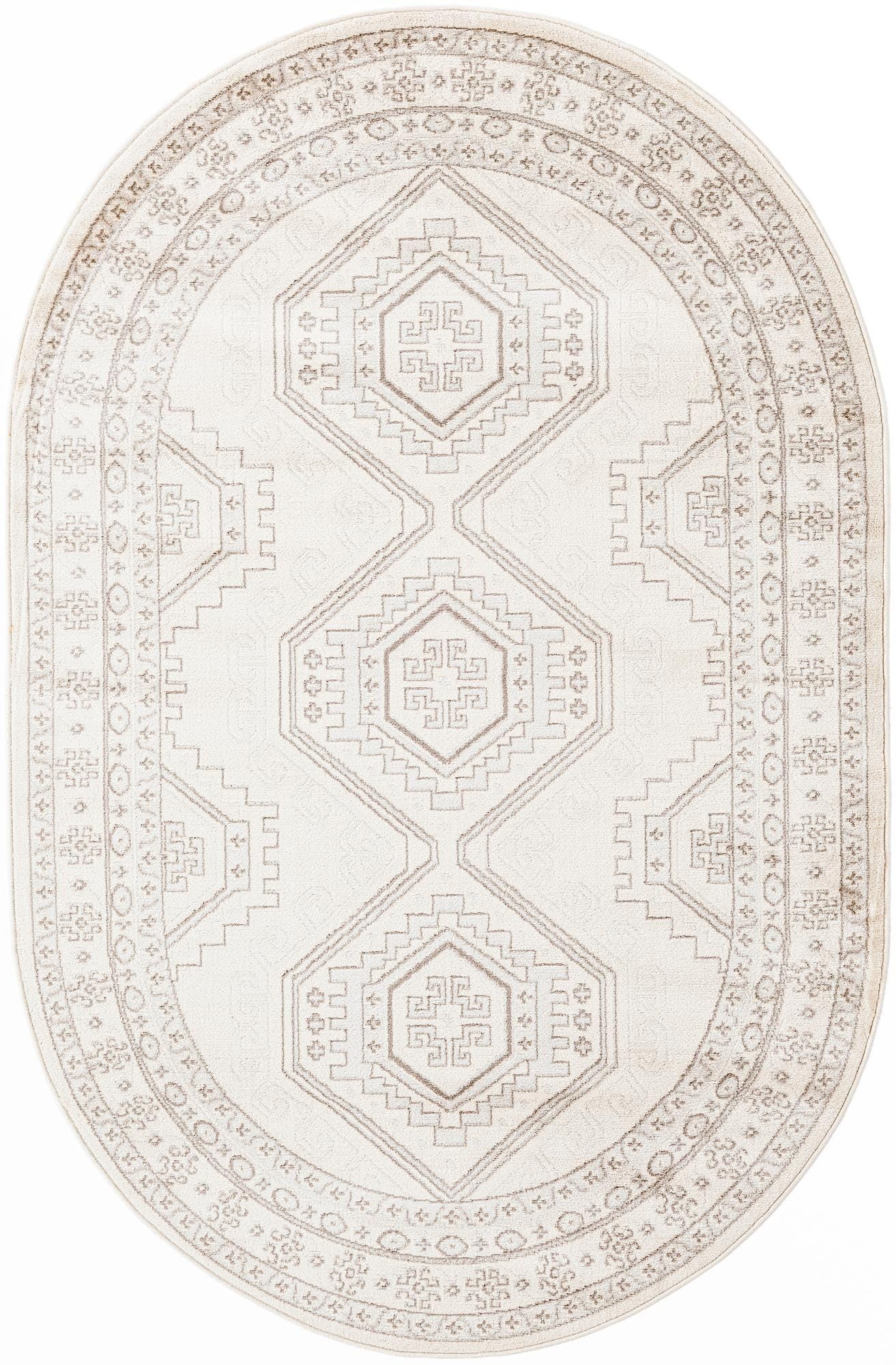 Rugs.com - Charlotte Rug – 5' 3 x 8' Oval Ivory Stain-Resistant Easy-Clean Rug – Rustic Old World Geometric Design for Living Rooms, Bedrooms, and Dining Rooms
