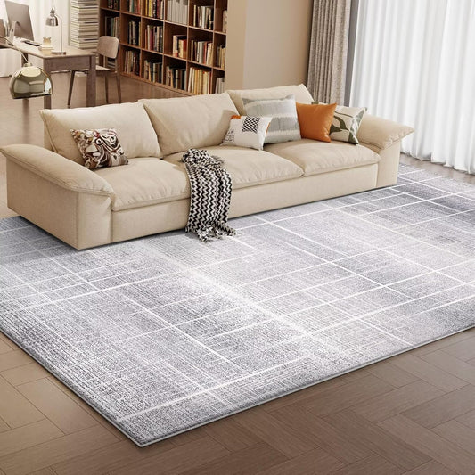 Vamcheer Modern Area Rug 5x7 - Upgraded 10mm Thick Sponge for Exceptional Comfort, Abstract Area Rug for Living Room/Bedroom/Office, Non-Shedding & Easy to Clean, Grey Striped
