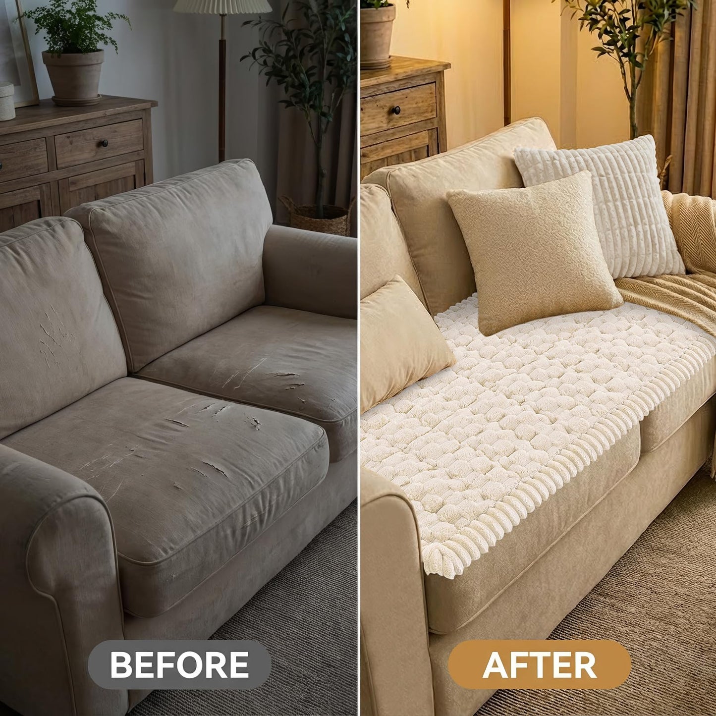 Smiry Non Slip Couch Covers for Dogs, Scratch Resistant Pet Sofa Protector, Machine Washable Soft Fuzzy Thick Furniture Cover for Sofa Loveseat Sectional Large Dogs (Cream, 27.6" x 59")
