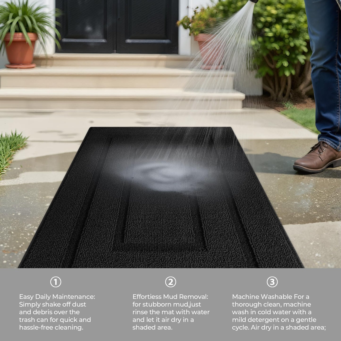 GRANNY SAYS Front Door Mat Outside Entrance, Welcome Matt Non-Slip, Outdoor Door Mats for Entryway, Long Front Porch Mat Low Profile Resist Dirt Easy to Clean, 47"x32", Black