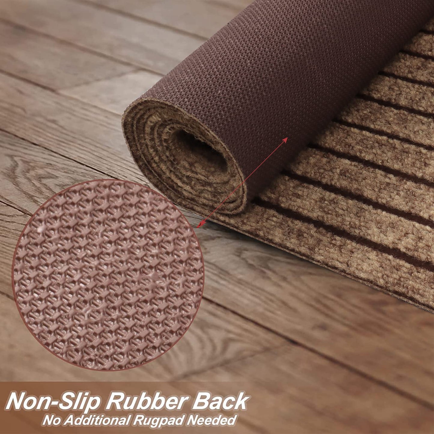 2' x 6' Runner Rugs with Rubber Backing, Indoor Outdoor Utility Carpet Runner Rugs, Stripe Brown, Can Be Used as Aisle for The RV and Boat, Laundry Room and Balcony