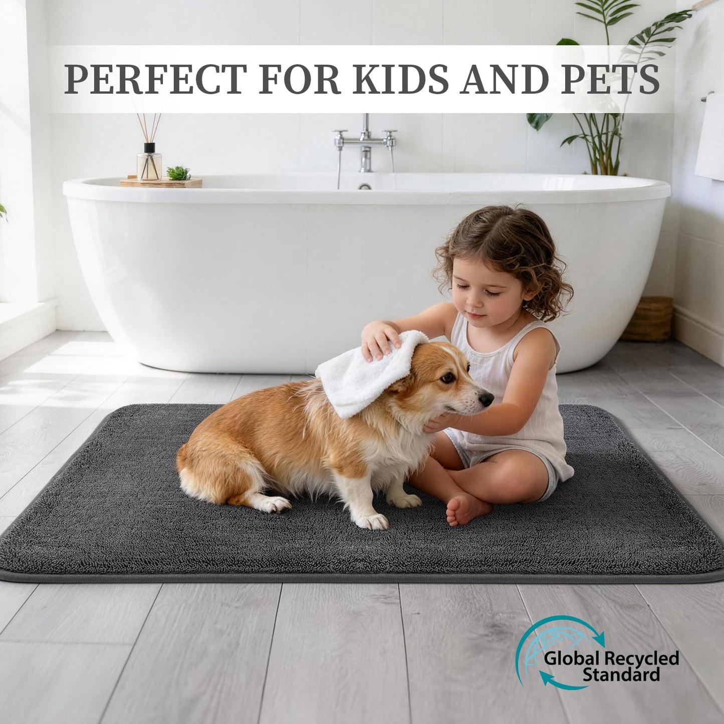 YIHOUSE Memory Foam Bathroom Rugs Sets 3 Piece - Extra Thick Soft Towel-Like Absorbent Bath Mat Set, Non Slip Machine Washable Bath Rugs Carpet for Bath, Tub and Shower, Dark Grey