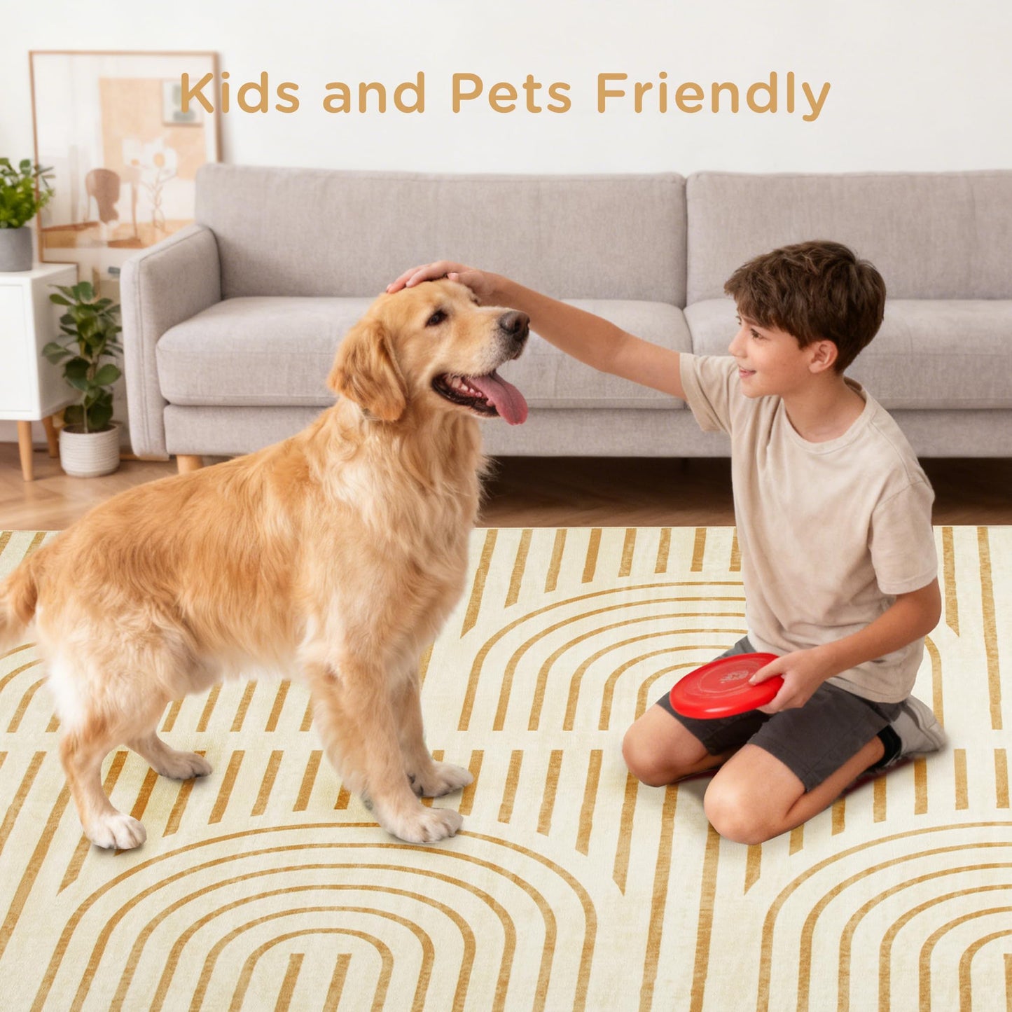 8x10 Washable Rugs for Living Room, Soft Large Rugs, Orange Abstract Rainbow Area Rug, Indoor Boho Carpet for Bedroom Dining Room Home Office, Non Slip Low Pile Mat