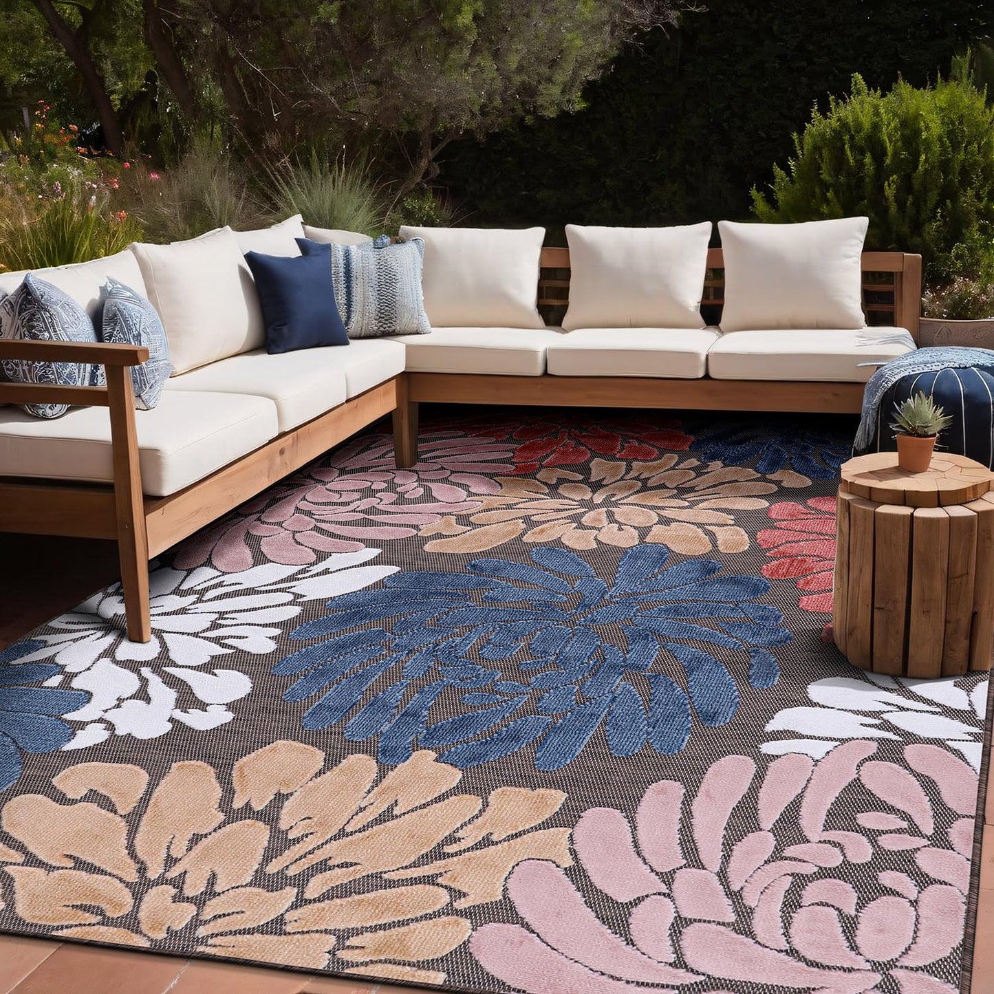 Luul Home Floral Indoor Outdoor Rugs 5x7 Large Area Rug for Living Room, Patio Decor, Kitchen, and Entryway Rug, Washable Stain Resistant Outside Carpet Brown 5 x 7