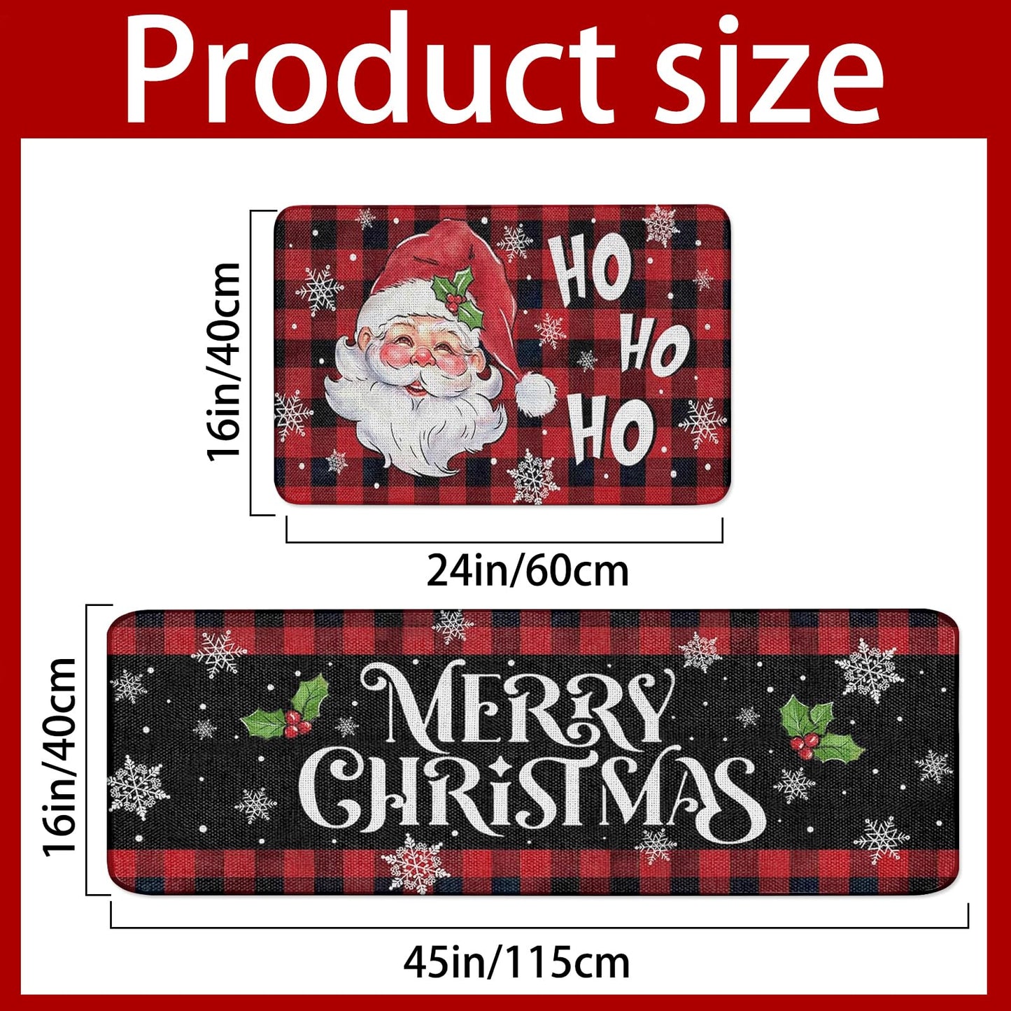 RUIZHUO Christmas Kitchen Rugs Set of 2 Plush Velvet Mats Xmas Floor Decor for Holiday Home Non Slip Kitchen Bathroom Rugs 16x24+16x48 Inch (Santa Claus)