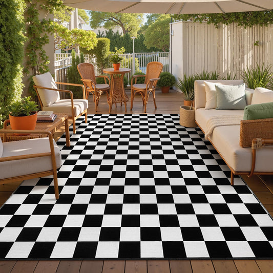 Seavish Checkered Rug, 5x8 Ft Black and White Rug, Retro Moroccan Checkerboard Rugs, Lightweight Outdoor Washable Area Rug, Rustic Floor Carpet Decor for Living Room Bedroom Dining Room Patio